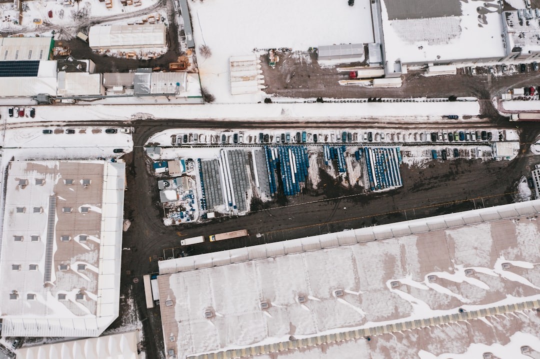 Aerial drone photography of the logistics hub on the suburbs of Poznan, Poland.